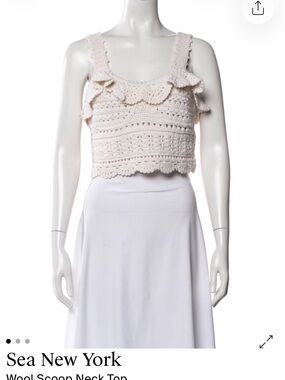 Sea New York Cream Crochet Square Neck Tank with Ruffle Trim